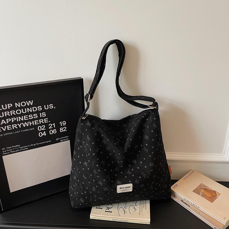 Cute bow canvas tote bag women's leisure large capacity shoulder bag student commuter messenger bag