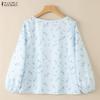 ZANZEA Women Casual Round Neck Loose Long Sleeve Print Blouse
