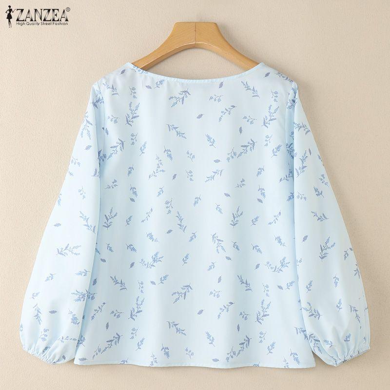 ZANZEA Women Casual Round Neck Loose Long Sleeve Print Blouse