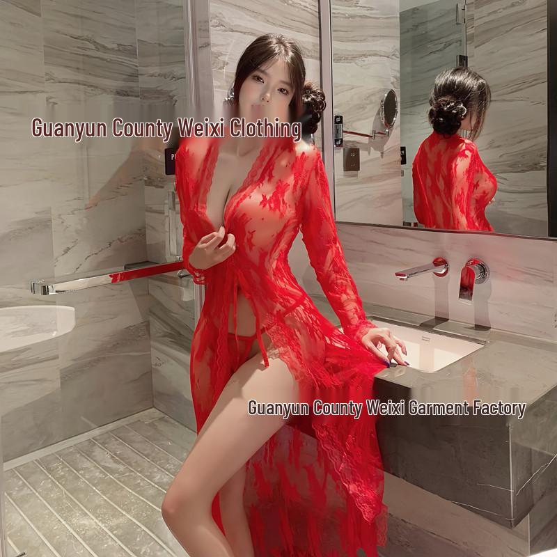 European & American Sexy See-through Mesh Lingerie Robe for Women