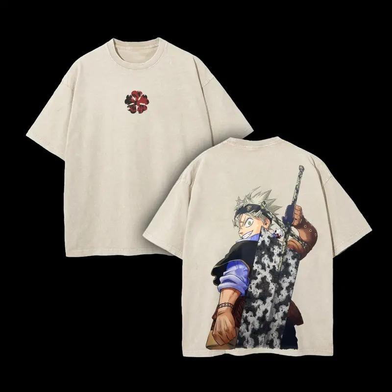 Asta Black Clover Anime Clothing Men Women Short Sleeve T-shirts Vintage Washed T Shirt Casual Cotton Tee Harajuku Male Tshirt
