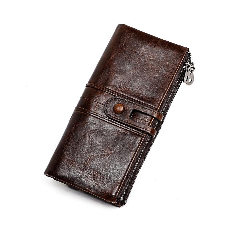 Woman/Men Long Wallet Genuine Leather RFID Anti-fraud Multi Functional Card Holder Coin Purse Vintage Male Zipper Money Bag Clutch