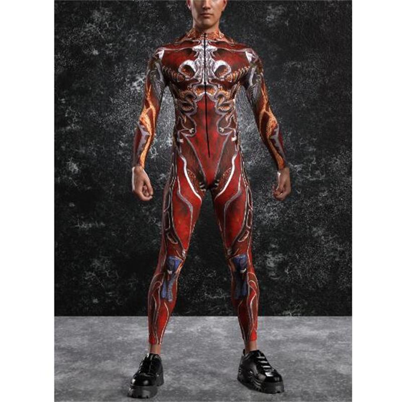 Men Sexy Colorful Print Jumpsuit Punk Morphsuit Halloween Robot Cosplay Zentai Suit Holiday Party Bodysuit Rave Cycling Catsuits
