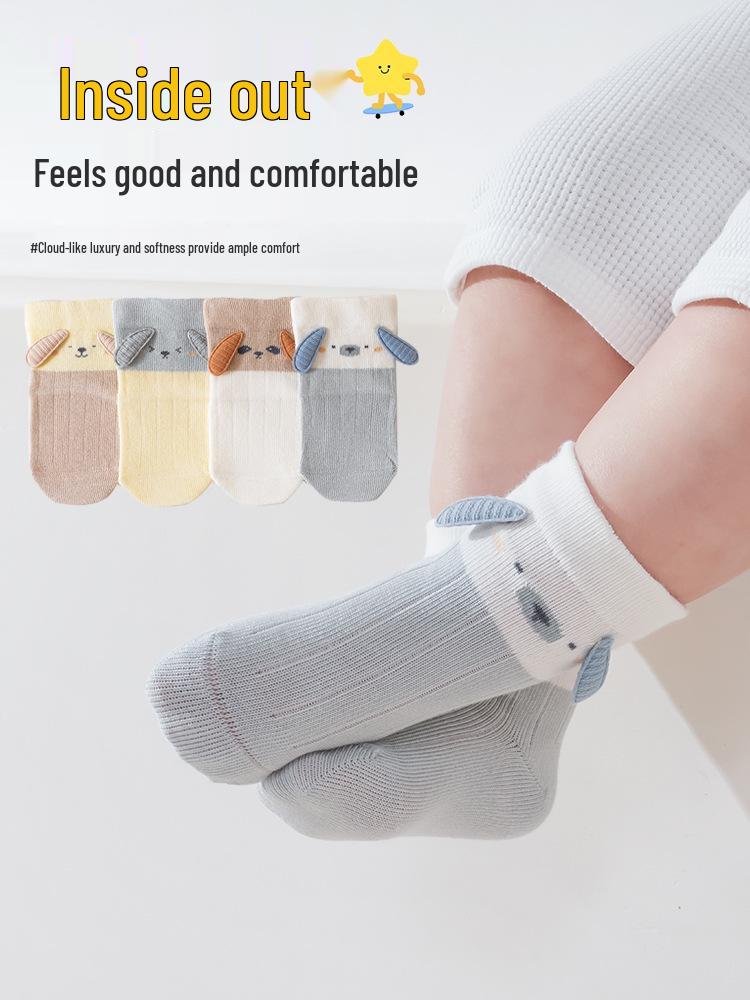Xiyu Jia Automne/Hiver Chaussettes en Coton Peigné pour Bébés et Tout-Petits avec de Jolies Petites Oreilles, Design Sans Couture Tube Court