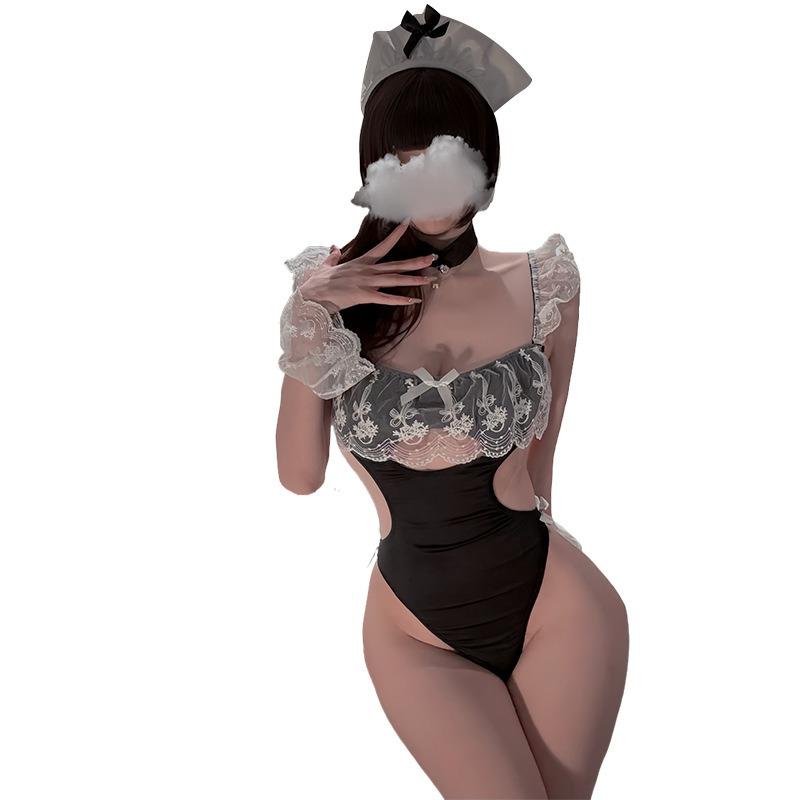 Sexy lingerie sexy maid pure desire uniform cute one-piece lace maid outfit open crotch passion outfit