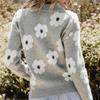 Women's Floral Pattern Half-zip Sweater Winte Warm Print Sweater