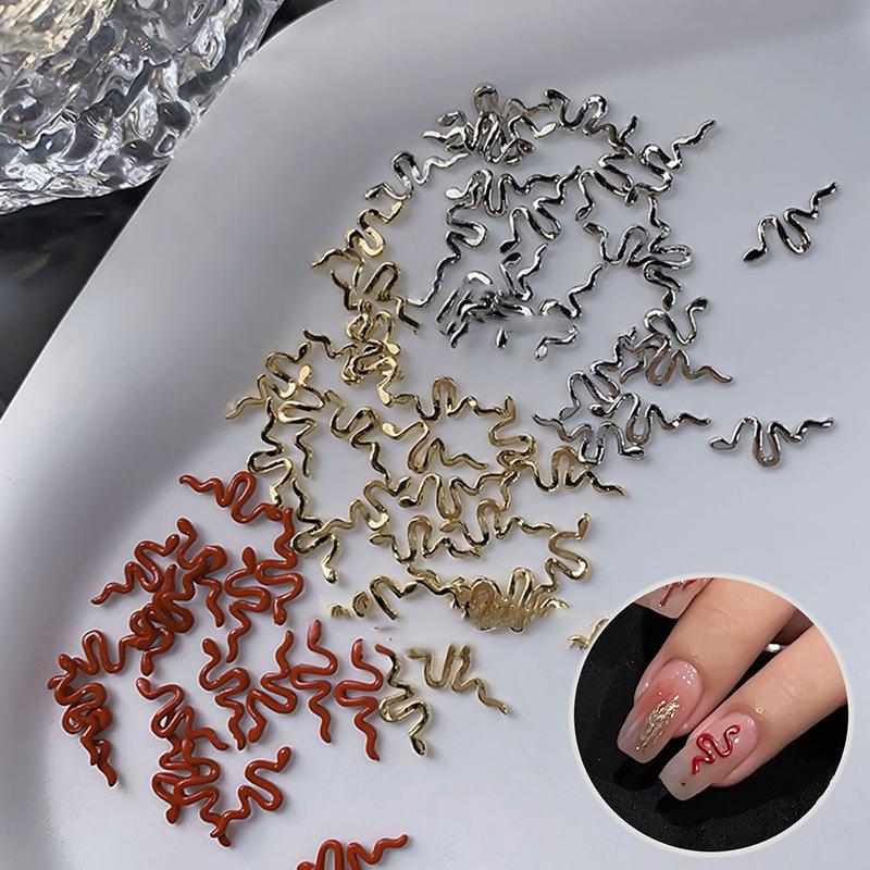 10pcs 3D Snake Nail Charms Alloy Gold/Silver/Red Snake Nail Art Rhinestones Manicure Salon Jewelry For DIY Luxury Accessories