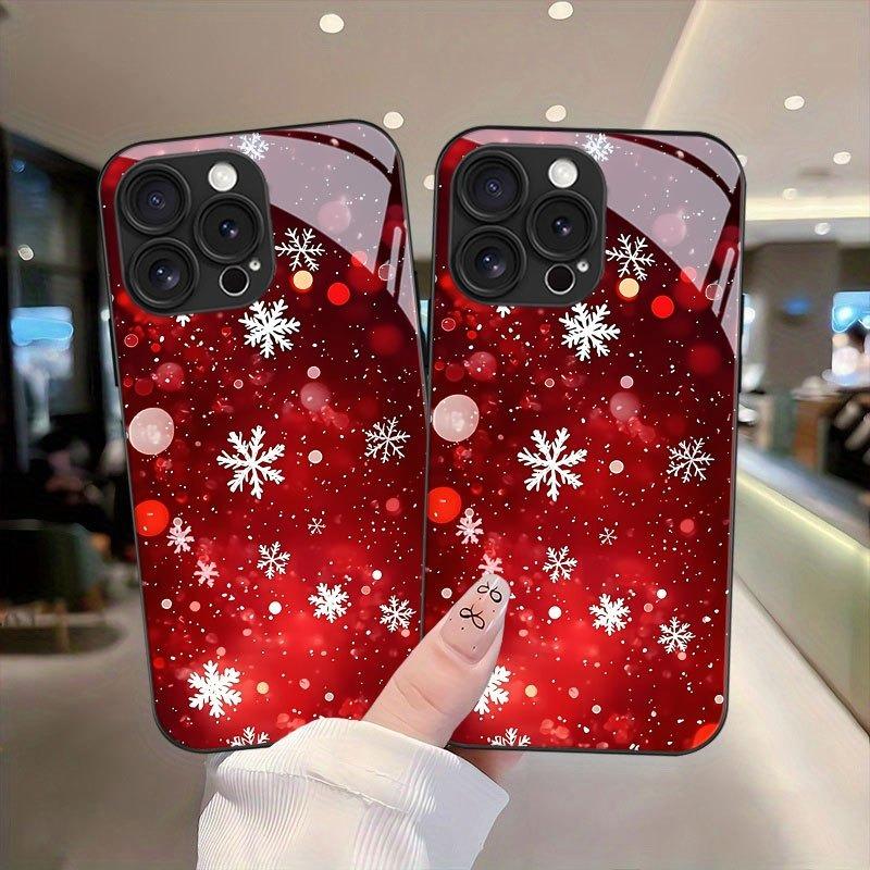 Red Christmas Snowflakes Tempered Glass Phone Case For iPhone 18 Pro Max 11 12 13 14 15 16 17 Pro 17 Air 7 8 Plus XS X XR Cover