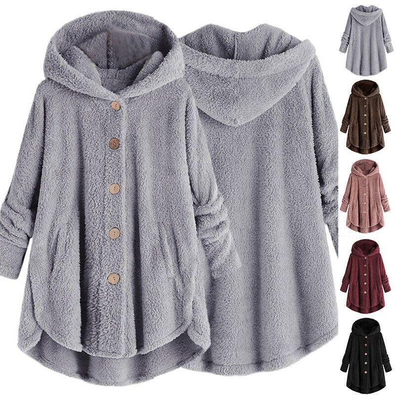Cozy Women Winter Solid Fluffy Coat Overcoat With Button Jacket And Loose Sweater