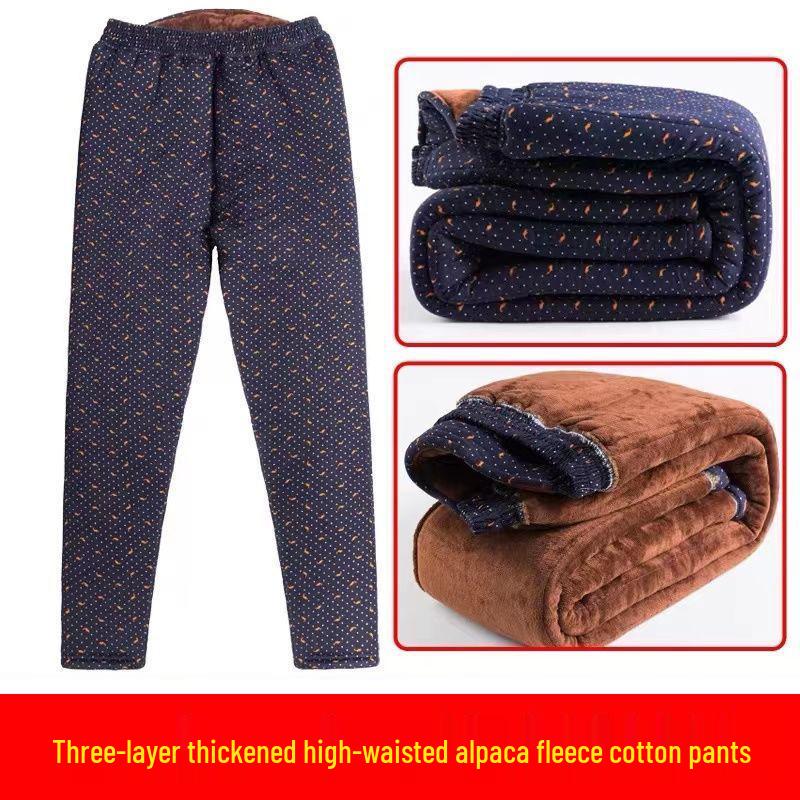 Thickened High-Waisted Warm Camel Pants for Women, Plus Size, Three-Layer, Winter Wear
