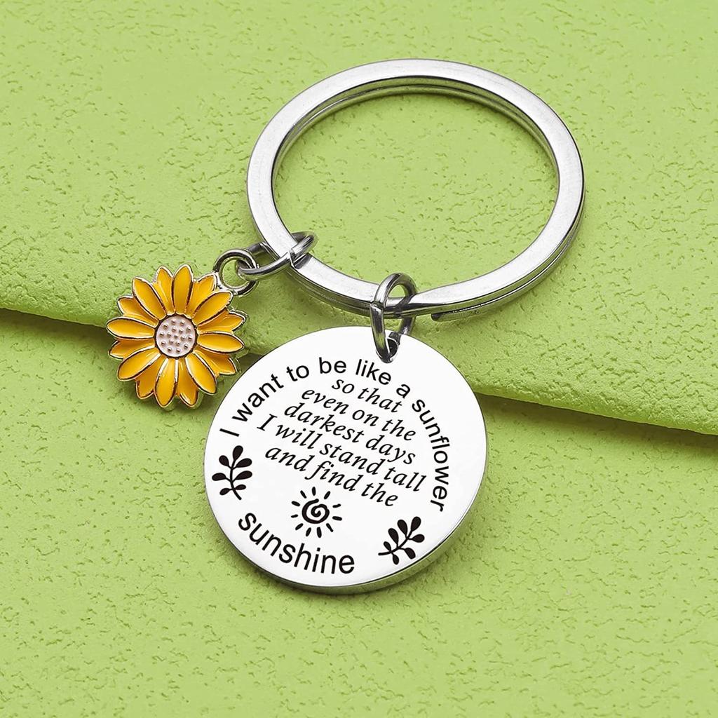 Cute Mobile Phone Lanyard Chain Sunflower Pendant Metal Stainless Steel Keychain Encouragement Message Pendant Charm Men Women
