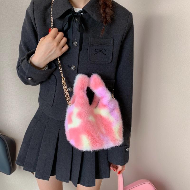 Women's bag autumn and winter new exquisite and cute plush multi-colored women's bucket bag high value foreign style shoulder messenger bag