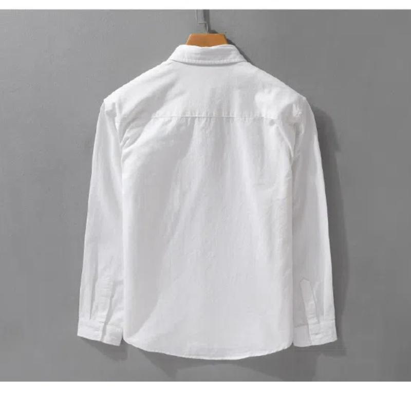 Spring and Summer Long Sleeve Mens Shirts Korean Version Solid Color Slim Shirts Comfort Pure Cotton Turn Down Collar Solid Color Casual Tops