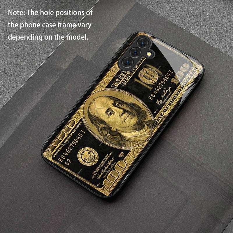Creative Gold Banknote Tempered Glass Phone Case Suitable for Samsung for Galaxy S26 S25 S24 S22 S21 FE Ultra Plus 5G Anti Drop