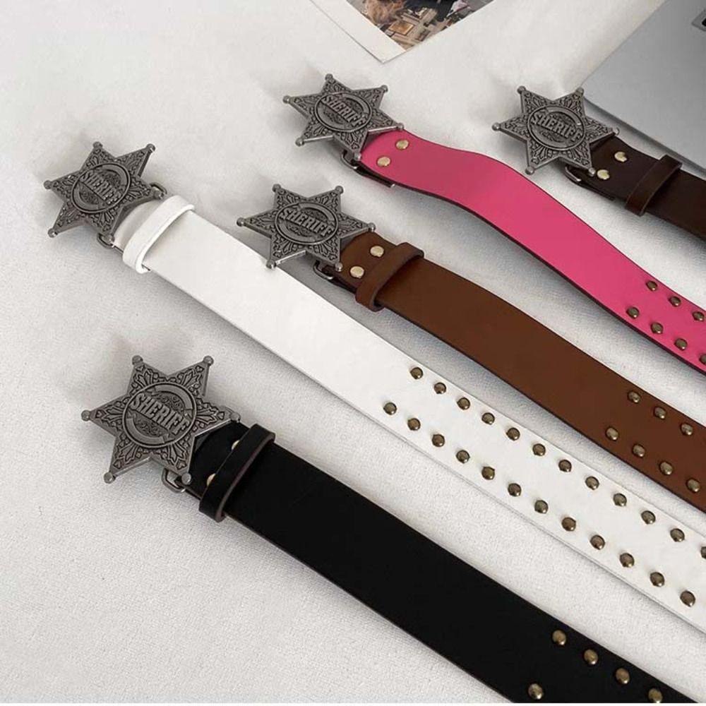 Wide Side Star PU Leather Belt Metal Buckle Trouser Decoration Y2k Style Waist Belt  Female/Girls