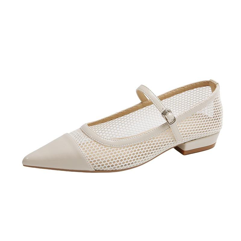 

Fashion Fashion Mesh Hollow Low Heel Pumps Women Elegant Pointed Toe Narrow Band Buckle Designer Shoes Comfortable Breathable Dress Shoe 40 бежевый