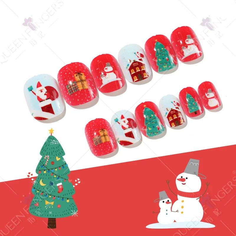 24 Pezzi Unghie Finte Serie Natale 3 Modelli Manicure Regalo per Bambino Pre-applicate Neve Finta DIY Arte Decorazione.
