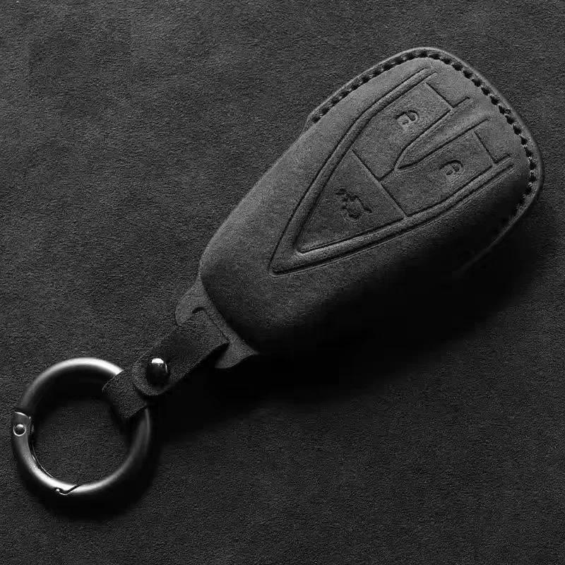 Leather Suede Car Key Case Fob For Changan Cs35 Plus Cs55 Plus Cs75 Plus   Keychain Suede Car Accessories