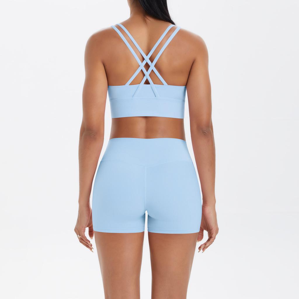 Nude Brushed Cross Back Bra, Casual Sports, Hip Lifting Shorts, Fitness Yoga Suit Two-piece Set