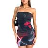 Women's Abstract Print Strapless Bodycon Mini Dress Ruched Tube Top Party Dress