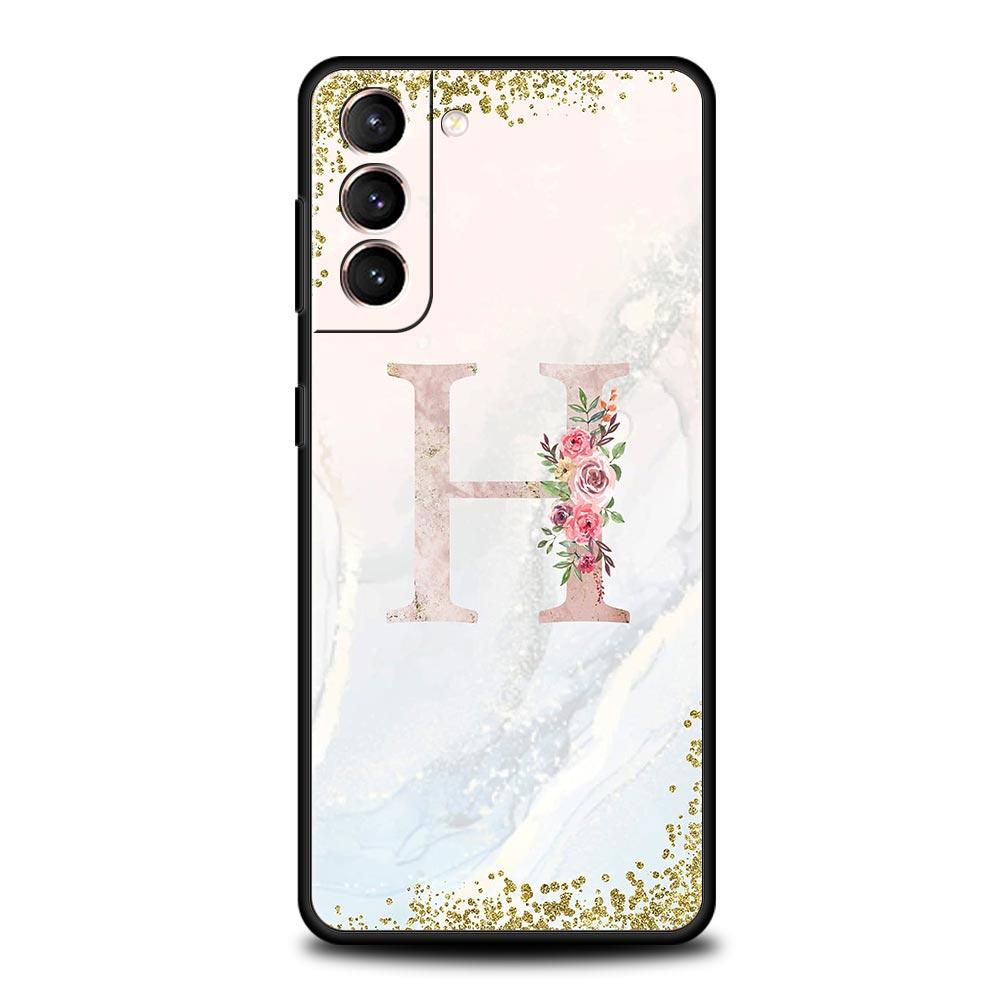 Flowers Letter Phone Case For Samsung Galaxy S26 Ultra S25 Plus S24 FE S23 S22 5G S21 S20 Cover Black Soft