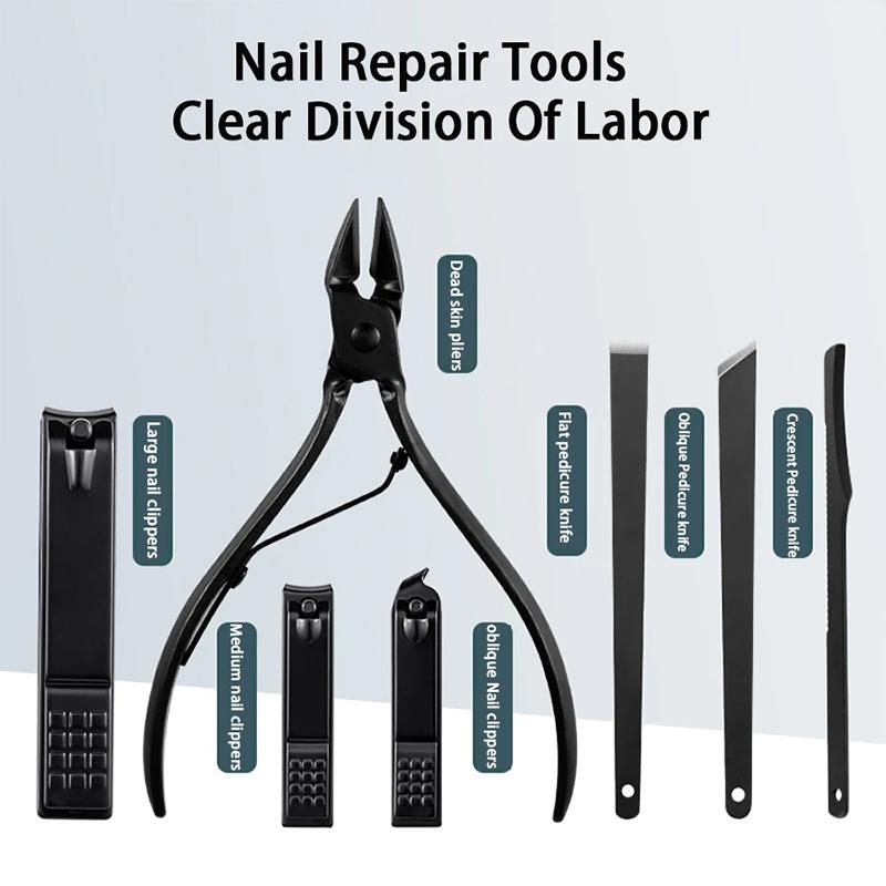 Schwarz Rot 7-teiliges Set Professionelles Maniküre-Set Kits Edelstahl Fingernagel Zehennagel Scheren Set mit Leder Tragbare Hülle