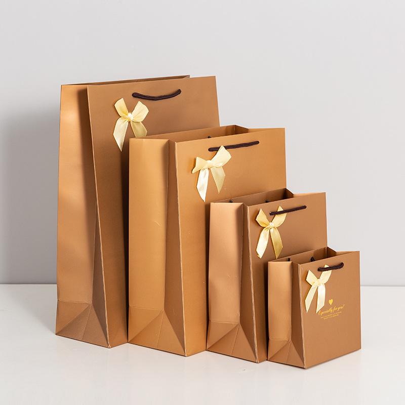 20pcs High End Hot Stamping Thicken Bow Handbag Wedding Birthday Party Gift Bags Golden Clothing Store Packaging Paper Pouches Red Shopping Pockets