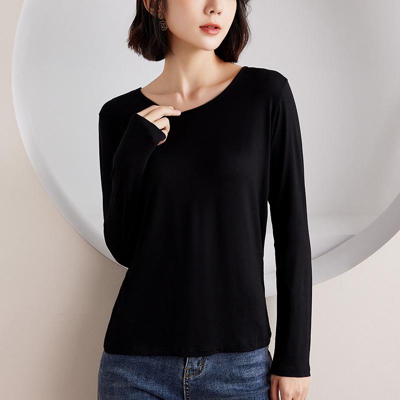 Women's Modal Long-Sleeve Round Neck Shirt, 2024 Autumn/Winter, High-End Fashionable Innerwear