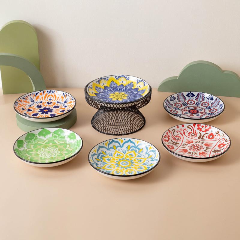 Ceramics Cat Bowl With Bohemia Design Cat Food Bowl Water Plate Snack Dish Large Caliber Anti-Tip With Stand For Neck Protection