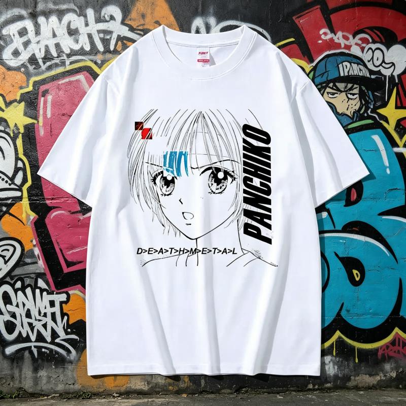 Dethmetal Panchiko Anime Grafik T-Shirt Unisex Unisex Vintage Unisexga Kurzarm Y2k Japanischer Cartoon Streetwear Unisex Lässiges T-Shirt
