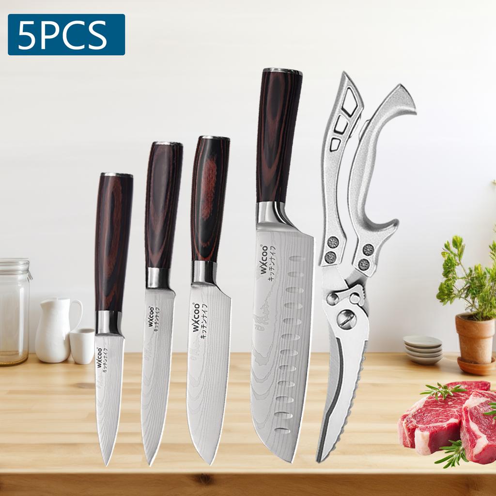 MultiPurpose Professional Kitchen Knives Japanese Santoku Knife BBQ Scissor Meat Cleaver Damascus Fruit Knife for Household