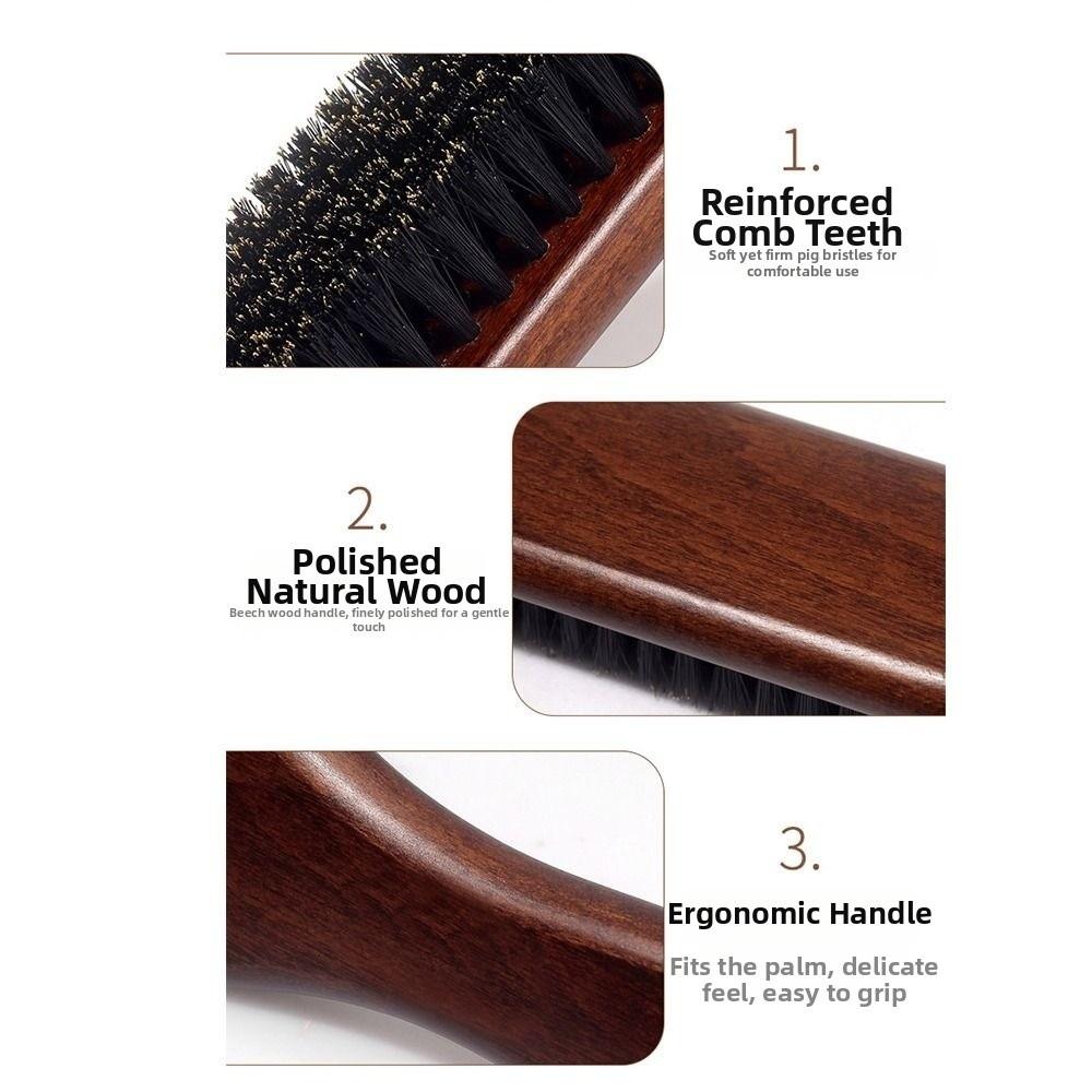 Brown Boar Bristle Hair Brush Professional Bristle Brush Barber Styling Tool for Thick Fine Hair