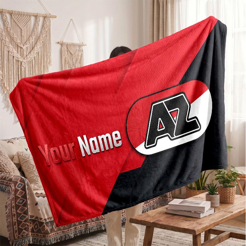 AZ Alkmaar Personalisierte Fleecedecke Mit Fußballlogo, Individueller Name Text Weich Warm Heimdecke