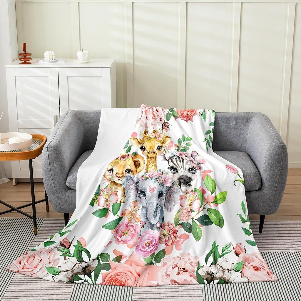 Cartoon Lion Elephant Animal Digitalprinted Polyester Velvet Flannel Cover Blanket Fleece Soft Sofa Cover Blankets for Beds
