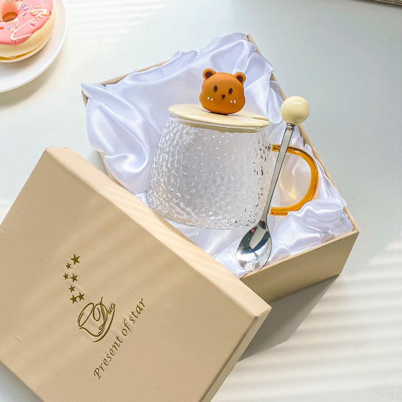 Hochwertiges süßes Bärenglas mit Deckel Löffeltasse für Mädchen zum Wassertrinken Becher mit großer Kapazität Kaffeetasse für Paare