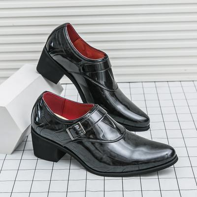 Fashion Black Buckle Dress Shoes Man Comfortable Slip-on Luxury Leather Shoes Man High Heels Pointed-Toe Man Shoes Plus Size 46