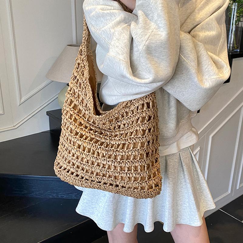 Summer Straw Woven Bag for Women Shoulder Bag Raffia Paper Rope Boho Beach Handbags Casual Messenger Crossbody Bag Female Purse