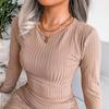 Autumn Winter Long Sleeve Hip Dress Solid Color O Neck Drawstring Pit Knit Pack