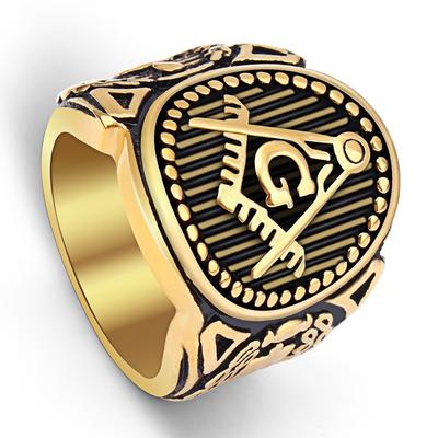 Gold Masonic Logo Stainless Steel Men's Ring Personalized Titanium Steel Ring Jewelry