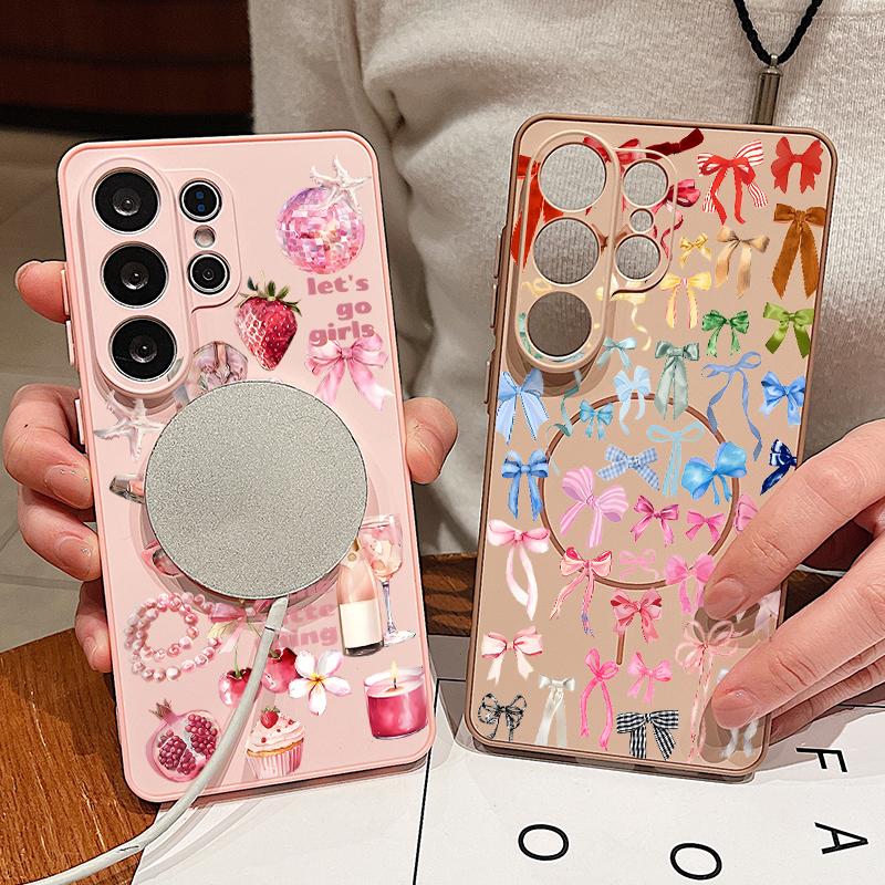 Buntes Schleifenmuster Magnetische Hülle Für Samsung S26 Ultra S25 Edge S24 FE S23 S22 Plus A54 A15 A35 A55 A16 A36 A56 A17 A37 A57 5G Mattes Cover