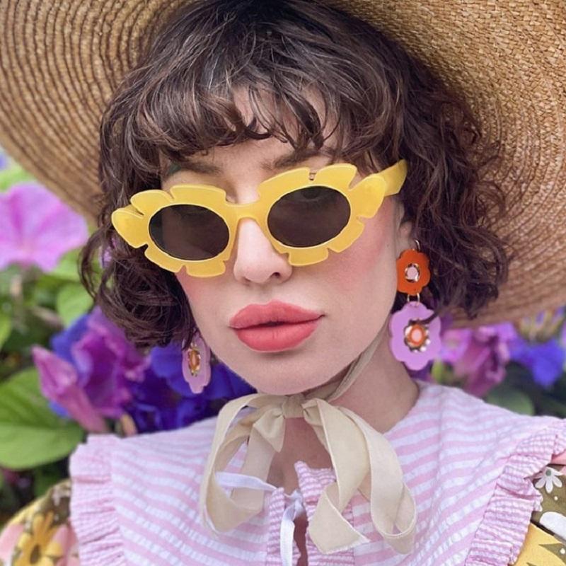 Fashion Cat Eye Bright Powder Candy Colors Sunglasses Women Retro Brand Designer Flower Eyewear Men Trending Sun Glasses Uv400