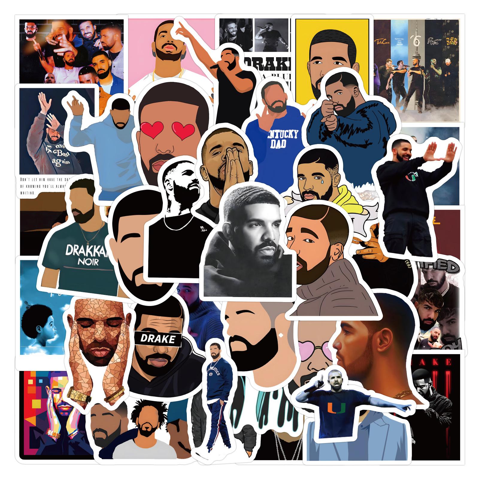64 STuks Rap Drake Stickers Cartoon Waterdichte Graffiti Sticker Bagage Notitieboek Gitaar Gepersonaliseerde Sticker Speelgoed white