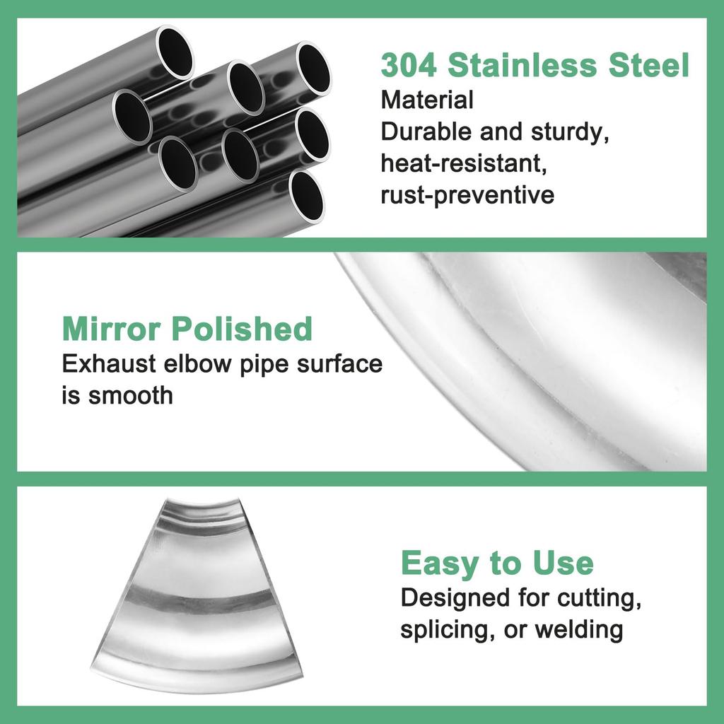 M METERXITY OD 45 Degree Mandrel Bend mm 304 Stainless Steel Exhaust Elbow for Vehicle Modification Exhaust Stair Handrail 106 mm Height 4-Pack 4"