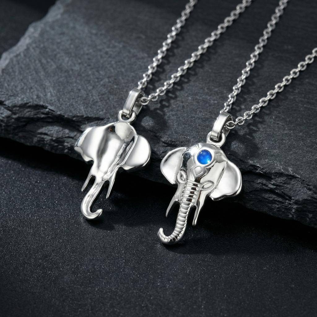 Vnox Men's Blue Stone Elephant Head Pendant O-chain Necklace, Stainless Steel Animal Waterproof Jewelry Longevity Strength Gifts