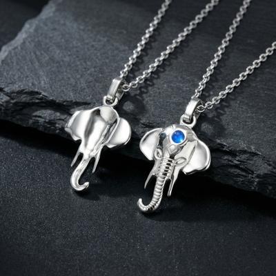 Vnox Men's Blue Stone Elephant Head Pendant O-chain Necklace, Stainless Steel Animal Waterproof Jewelry Longevity Strength Gifts