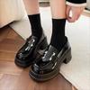 Small leather shoes women's 2025 spring new British platform heightening loafers JK thick heel black H buckle soft leather shoes