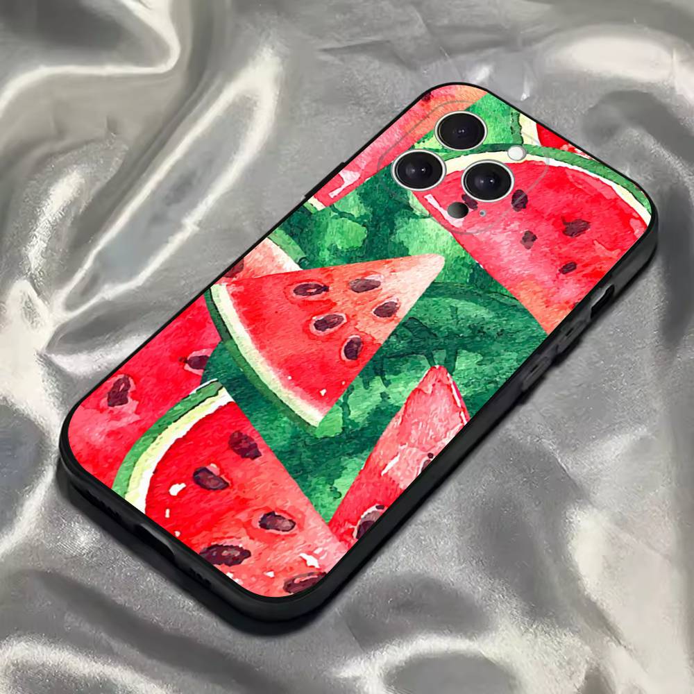 Watermelon Art Phone Case For iPhone 16,15,14,13,12,11,Pro,Max,Plus,X,XS,SE4,E,Mini,Soft Black Case