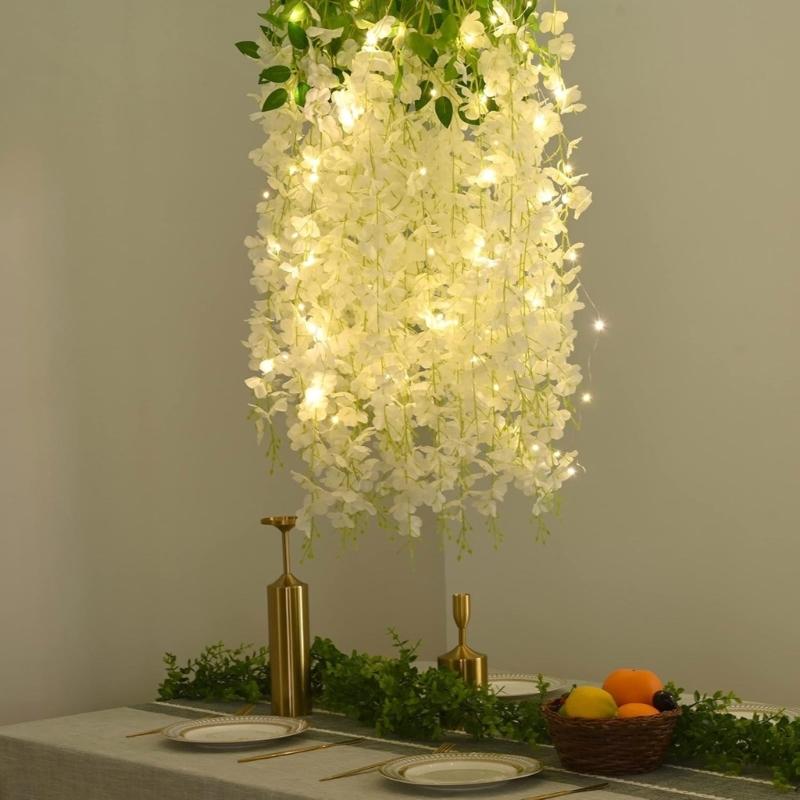 12Pcs Realistic Wisterias Artificial Flower For Home Wedding Party Decoration Durable Plastic Hanging Stem