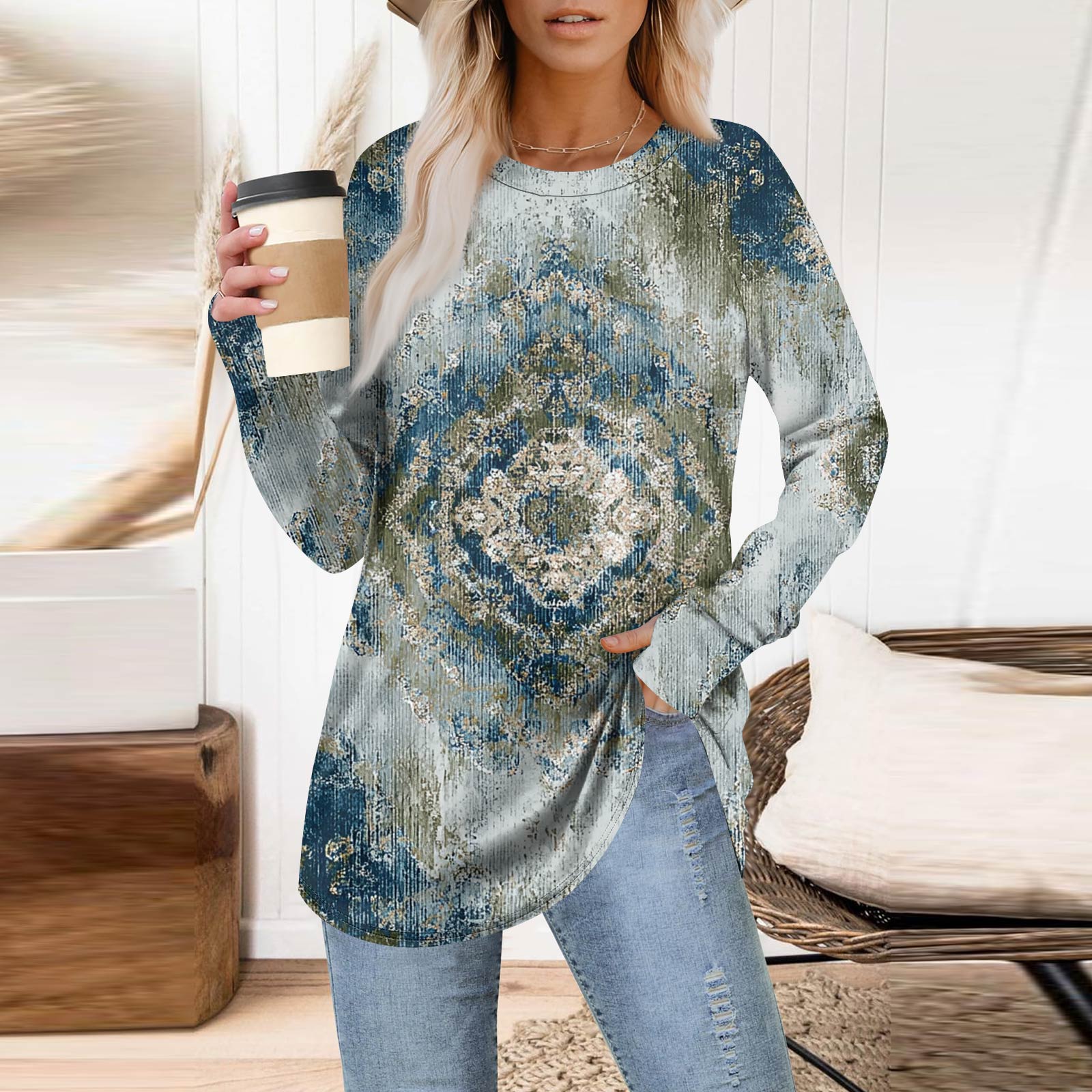 

Женская толстовка большого размера с графическим принтом, длинный рукав, спущенное плечо, круглая рубашка, топы, винтажная одежда S