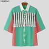 INCERUN Men Lapel Neck Short Sleeve Stitching Lace Splicing Casual Oversized Shirts